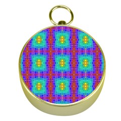 Groovy Green Orange Blue Yellow Square Pattern Gold Compasses by BrightVibesDesign