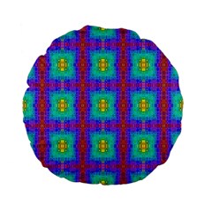 Groovy Green Orange Blue Yellow Square Pattern Standard 15  Premium Flano Round Cushions by BrightVibesDesign