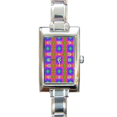 Groovy Purple Green Pink Square Pattern Rectangle Italian Charm Watch by BrightVibesDesign