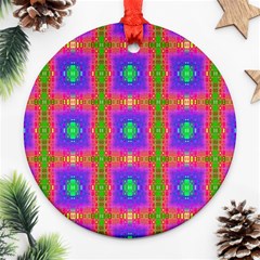 Groovy Purple Green Pink Square Pattern Ornament (round) by BrightVibesDesign