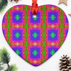 Groovy Purple Green Pink Square Pattern Ornament (heart)