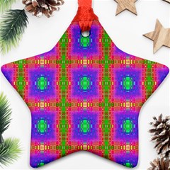 Groovy Purple Green Pink Square Pattern Ornament (star)