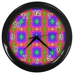 Groovy Purple Green Pink Square Pattern Wall Clock (black) by BrightVibesDesign