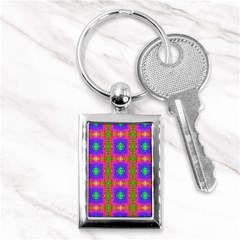 Groovy Purple Green Pink Square Pattern Key Chain (rectangle) by BrightVibesDesign