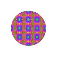 Groovy Purple Green Pink Square Pattern Magnet 3  (round) by BrightVibesDesign