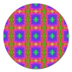 Groovy Purple Green Pink Square Pattern Magnet 5  (round) by BrightVibesDesign