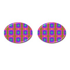 Groovy Purple Green Pink Square Pattern Cufflinks (oval) by BrightVibesDesign