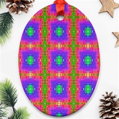 Groovy Purple Green Pink Square Pattern Oval Ornament (two Sides)