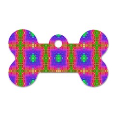 Groovy Purple Green Pink Square Pattern Dog Tag Bone (one Side) by BrightVibesDesign