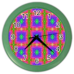 Groovy Purple Green Pink Square Pattern Color Wall Clock by BrightVibesDesign