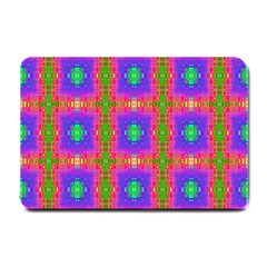 Groovy Purple Green Pink Square Pattern Small Doormat  by BrightVibesDesign