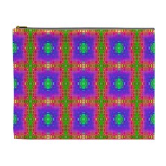 Groovy Purple Green Pink Square Pattern Cosmetic Bag (xl) by BrightVibesDesign