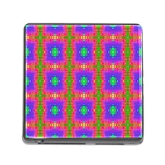 Groovy Purple Green Pink Square Pattern Memory Card Reader (square 5 Slot)