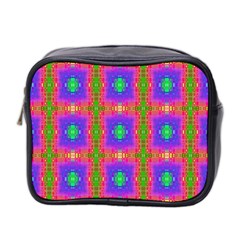 Groovy Purple Green Pink Square Pattern Mini Toiletries Bag (two Sides) by BrightVibesDesign