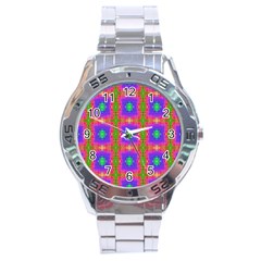 Groovy Purple Green Pink Square Pattern Stainless Steel Analogue Watch by BrightVibesDesign