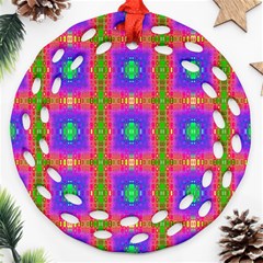 Groovy Purple Green Pink Square Pattern Ornament (round Filigree)