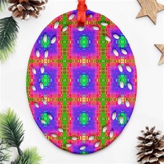 Groovy Purple Green Pink Square Pattern Ornament (oval Filigree)