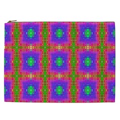 Groovy Purple Green Pink Square Pattern Cosmetic Bag (xxl) by BrightVibesDesign