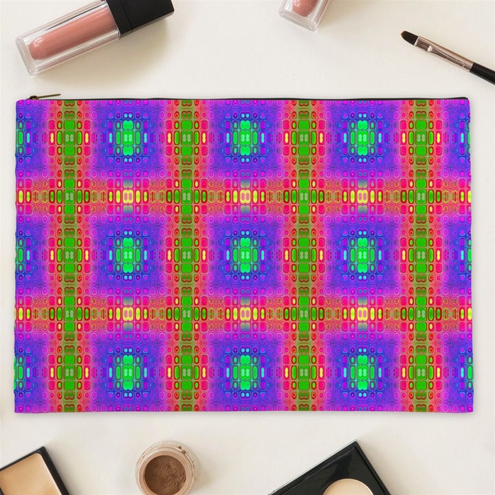 Groovy Purple Green Pink Square Pattern Cosmetic Bag (XXL)