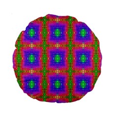 Groovy Purple Green Pink Square Pattern Standard 15  Premium Round Cushions by BrightVibesDesign