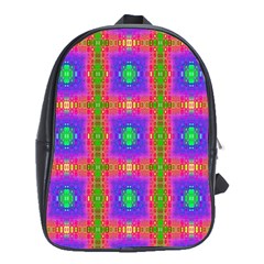 Groovy Purple Green Pink Square Pattern School Bag (xl) by BrightVibesDesign