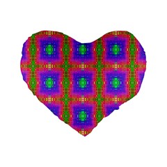 Groovy Purple Green Pink Square Pattern Standard 16  Premium Heart Shape Cushions by BrightVibesDesign