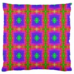 Groovy Purple Green Pink Square Pattern Large Flano Cushion Case (two Sides) by BrightVibesDesign