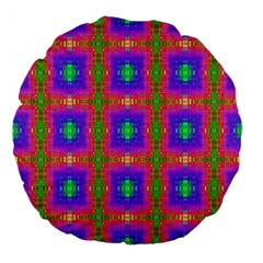 Groovy Purple Green Pink Square Pattern Large 18  Premium Flano Round Cushions by BrightVibesDesign