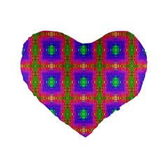 Groovy Purple Green Pink Square Pattern Standard 16  Premium Flano Heart Shape Cushions by BrightVibesDesign