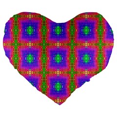 Groovy Purple Green Pink Square Pattern Large 19  Premium Flano Heart Shape Cushions by BrightVibesDesign