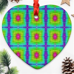 Groovy Yellow Pink Purple Square Pattern Ornament (heart)