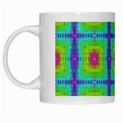 Groovy Yellow Pink Purple Square Pattern White Mugs by BrightVibesDesign