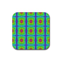 Groovy Yellow Pink Purple Square Pattern Rubber Coaster (square)  by BrightVibesDesign