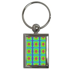 Groovy Yellow Pink Purple Square Pattern Key Chain (rectangle) by BrightVibesDesign