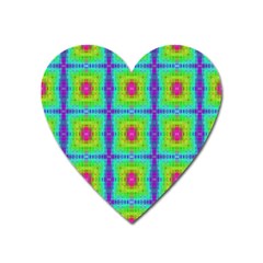 Groovy Yellow Pink Purple Square Pattern Heart Magnet by BrightVibesDesign