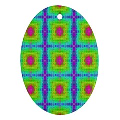 Groovy Yellow Pink Purple Square Pattern Oval Ornament (two Sides)