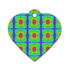 Groovy Yellow Pink Purple Square Pattern Dog Tag Heart (one Side) by BrightVibesDesign