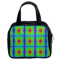 Groovy Yellow Pink Purple Square Pattern Classic Handbag (two Sides) by BrightVibesDesign