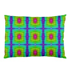 Groovy Yellow Pink Purple Square Pattern Pillow Case by BrightVibesDesign