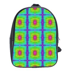 Groovy Yellow Pink Purple Square Pattern School Bag (large) by BrightVibesDesign