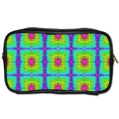 Groovy Yellow Pink Purple Square Pattern Toiletries Bag (one Side) by BrightVibesDesign