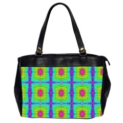 Groovy Yellow Pink Purple Square Pattern Oversize Office Handbag (2 Sides) by BrightVibesDesign