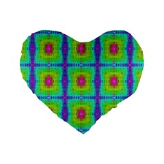 Groovy Yellow Pink Purple Square Pattern Standard 16  Premium Heart Shape Cushions by BrightVibesDesign