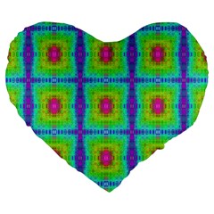 Groovy Yellow Pink Purple Square Pattern Large 19  Premium Heart Shape Cushions by BrightVibesDesign