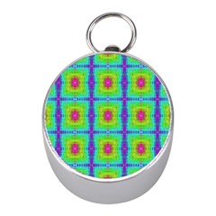 Groovy Yellow Pink Purple Square Pattern Mini Silver Compasses