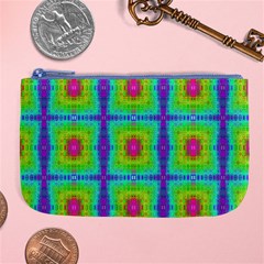 Groovy Yellow Pink Purple Square Pattern Large Coin Purse by BrightVibesDesign