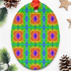 Groovy Purple Green Blue Orange Square Pattern Ornament (oval)