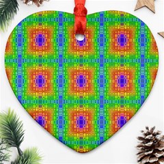 Groovy Purple Green Blue Orange Square Pattern Ornament (heart)