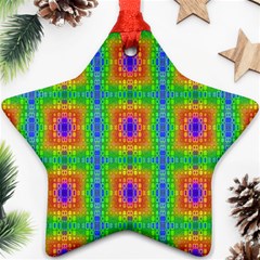 Groovy Purple Green Blue Orange Square Pattern Ornament (star) by BrightVibesDesign