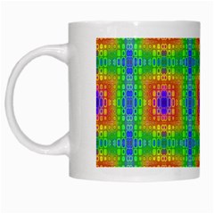 Groovy Purple Green Blue Orange Square Pattern White Mugs by BrightVibesDesign